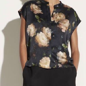 Deep navy silk Peg Petal Glow satin blouse